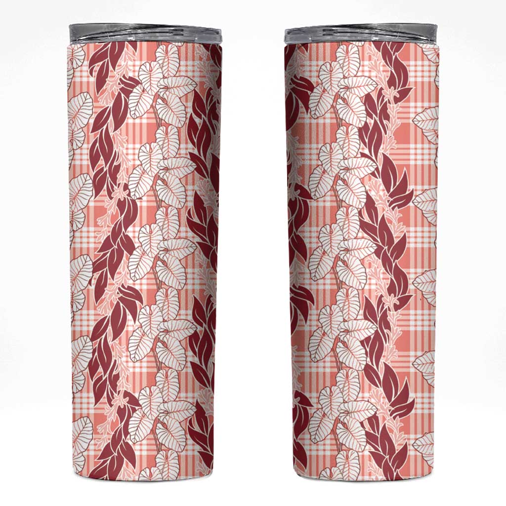 Hawaii Ti Leaf Maile Tuberose Lei Skinny Tumbler With Hanalei Leaf Red