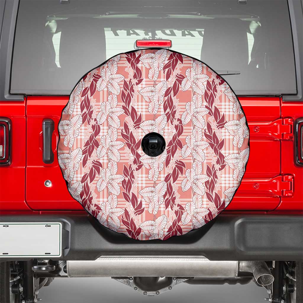 Hawaii Ti Leaf Maile Tuberose Lei Spare Tire Cover With Hanalei Leaf Red