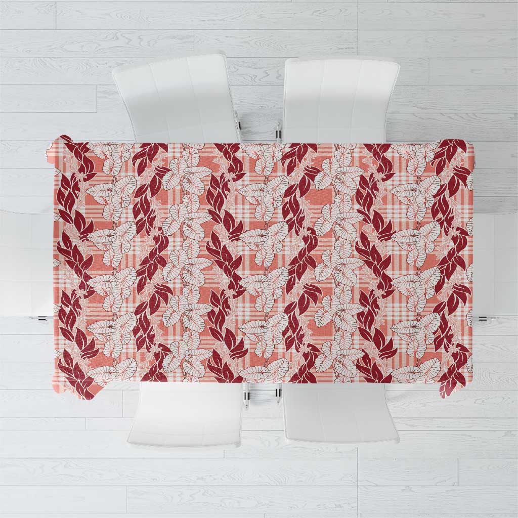Hawaii Ti Leaf Maile Tuberose Lei Tablecloth With Hanalei Leaf Red