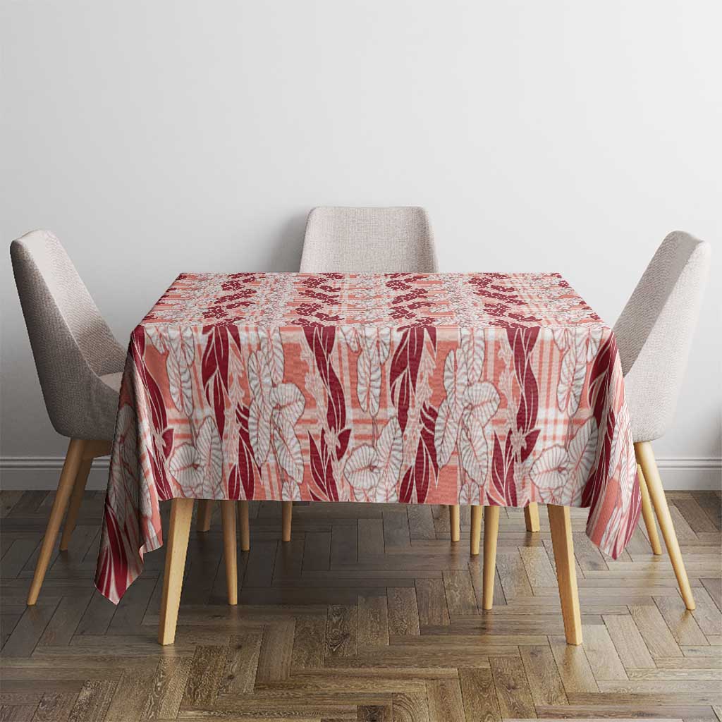 Hawaii Ti Leaf Maile Tuberose Lei Tablecloth With Hanalei Leaf Red