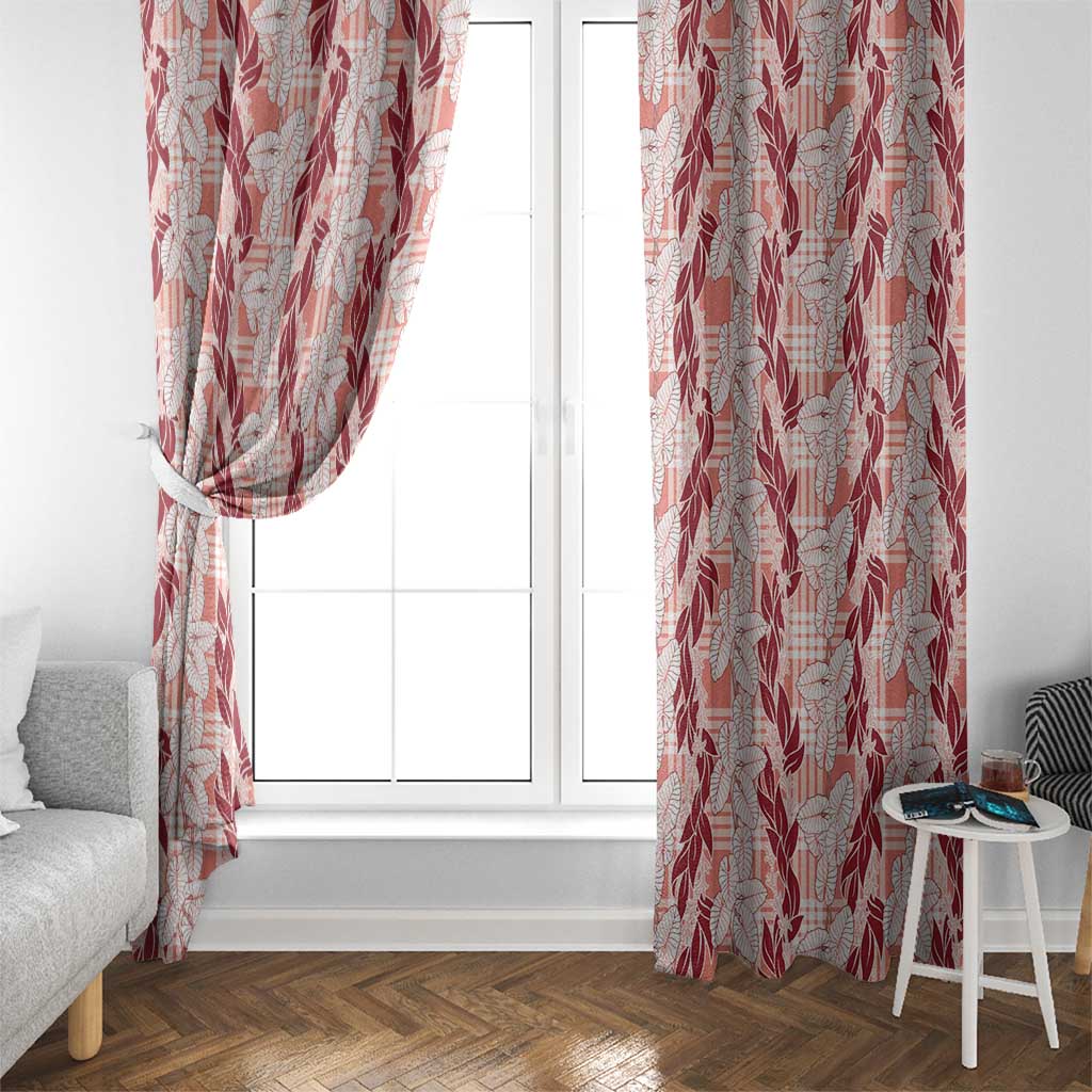 Hawaii Ti Leaf Maile Tuberose Lei Window Curtain With Hanalei Leaf Red LT05 - Polynesian Pride