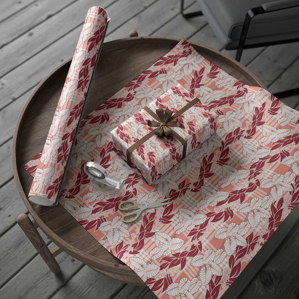 Hawaii Ti Leaf Maile Tuberose Lei Wrapping Paper With Hanalei Leaf Red