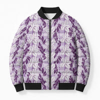 Hawaii Ti Leaf Maile Tuberose Lei Bomber Puffer Jacket With Hanalei Leaf Purple