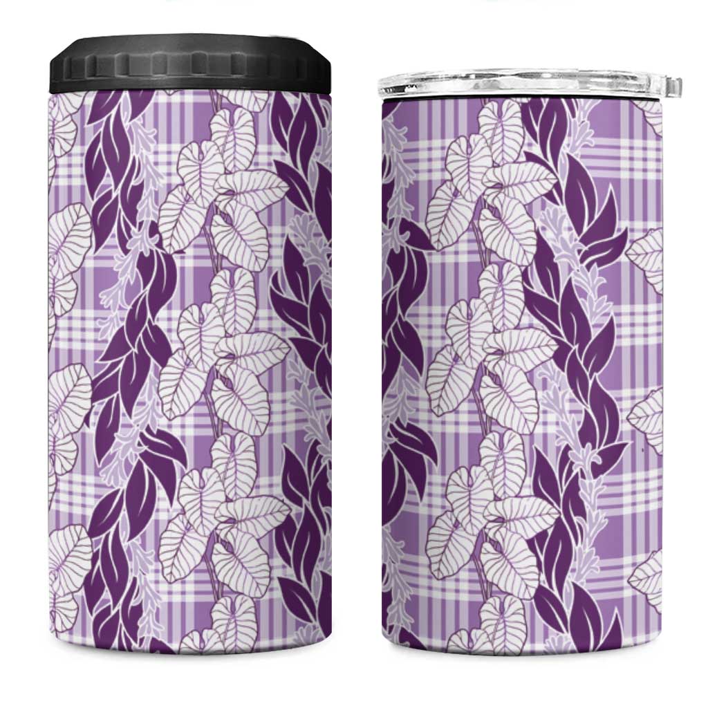 Hawaii Ti Leaf Maile Tuberose Lei 4 in 1 Can Cooler Tumbler With Hanalei Leaf Purple
