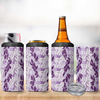 Hawaii Ti Leaf Maile Tuberose Lei 4 in 1 Can Cooler Tumbler With Hanalei Leaf Purple