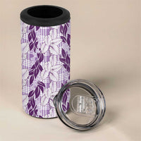 Hawaii Ti Leaf Maile Tuberose Lei 4 in 1 Can Cooler Tumbler With Hanalei Leaf Purple