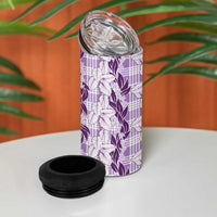 Hawaii Ti Leaf Maile Tuberose Lei 4 in 1 Can Cooler Tumbler With Hanalei Leaf Purple