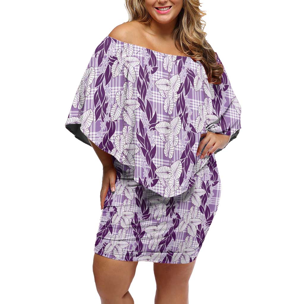 Hawaii Ti Leaf Maile Tuberose Lei Family Matching Off Shoulder Short Dress and Hawaiian Shirt With Hanalei Leaf Purple