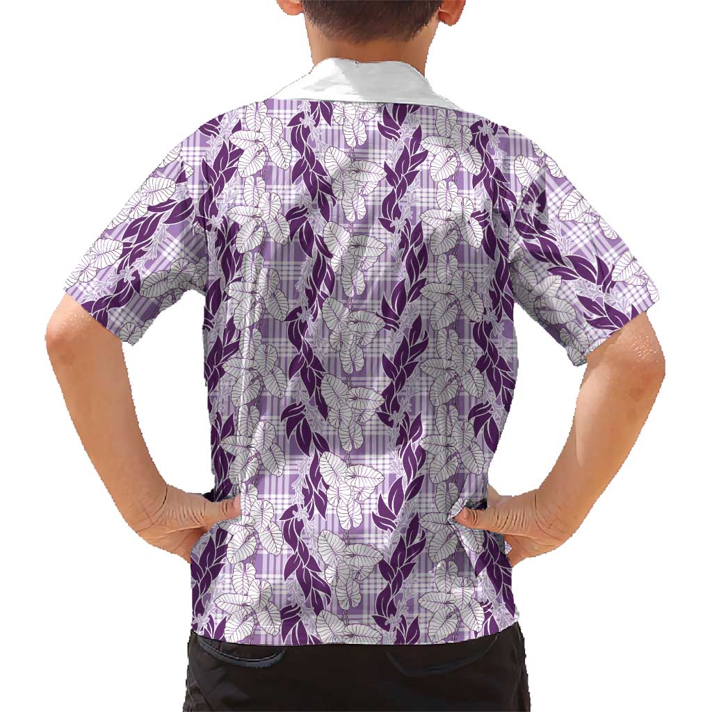 Hawaii Ti Leaf Maile Tuberose Lei Family Matching Puletasi and Hawaiian Shirt With Hanalei Leaf Purple LT05 - Polynesian Pride