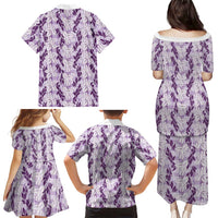 Hawaii Ti Leaf Maile Tuberose Lei Family Matching Puletasi and Hawaiian Shirt With Hanalei Leaf Purple LT05 - Polynesian Pride
