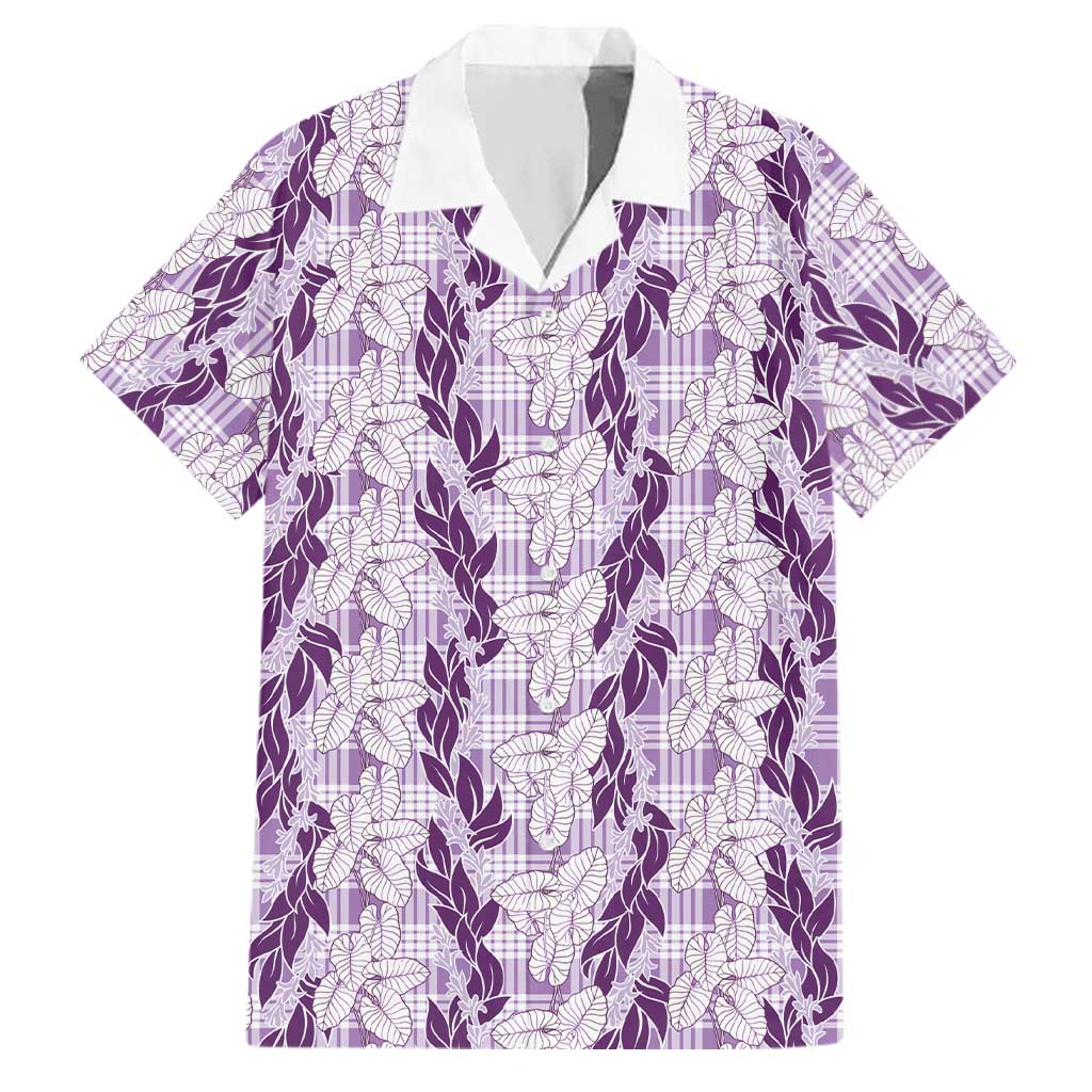 Hawaii Ti Leaf Maile Tuberose Lei Family Matching Puletasi and Hawaiian Shirt With Hanalei Leaf Purple LT05 Dad's Shirt - Short Sleeve Purple - Polynesian Pride