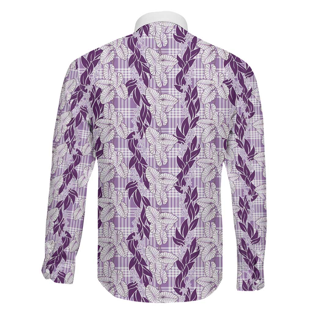 Hawaii Ti Leaf Maile Tuberose Lei Family Matching Puletasi and Hawaiian Shirt With Hanalei Leaf Purple LT05 - Polynesian Pride