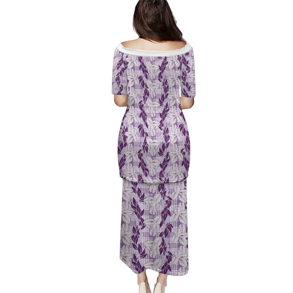 Hawaii Ti Leaf Maile Tuberose Lei Family Matching Puletasi and Hawaiian Shirt With Hanalei Leaf Purple LT05 - Polynesian Pride
