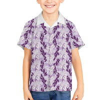 Hawaii Ti Leaf Maile Tuberose Lei Family Matching Puletasi and Hawaiian Shirt With Hanalei Leaf Purple LT05 Son's Shirt Purple - Polynesian Pride