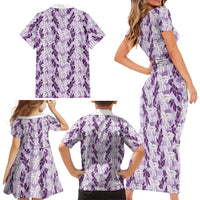 Hawaii Ti Leaf Maile Tuberose Lei Family Matching Short Sleeve Bodycon Dress and Hawaiian Shirt With Hanalei Leaf Purple