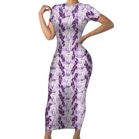 Hawaii Ti Leaf Maile Tuberose Lei Family Matching Short Sleeve Bodycon Dress and Hawaiian Shirt With Hanalei Leaf Purple