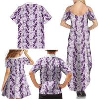 Hawaii Ti Leaf Maile Tuberose Lei Family Matching Summer Maxi Dress and Hawaiian Shirt With Hanalei Leaf Purple