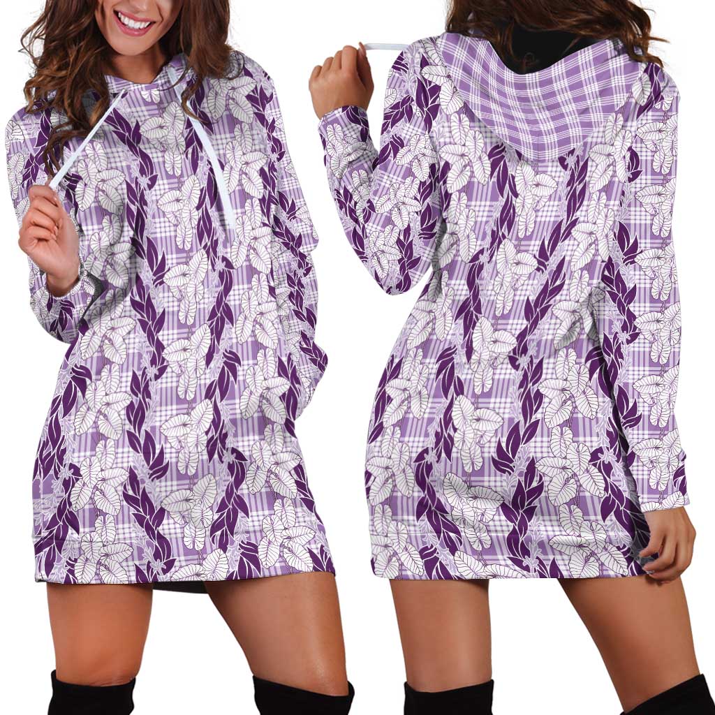 Hawaii Ti Leaf Maile Tuberose Lei Hoodie Dress With Hanalei Leaf Purple