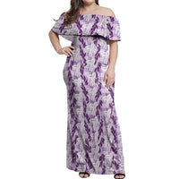 Hawaii Ti Leaf Maile Tuberose Lei Off Shoulder Maxi Dress With Hanalei Leaf Purple