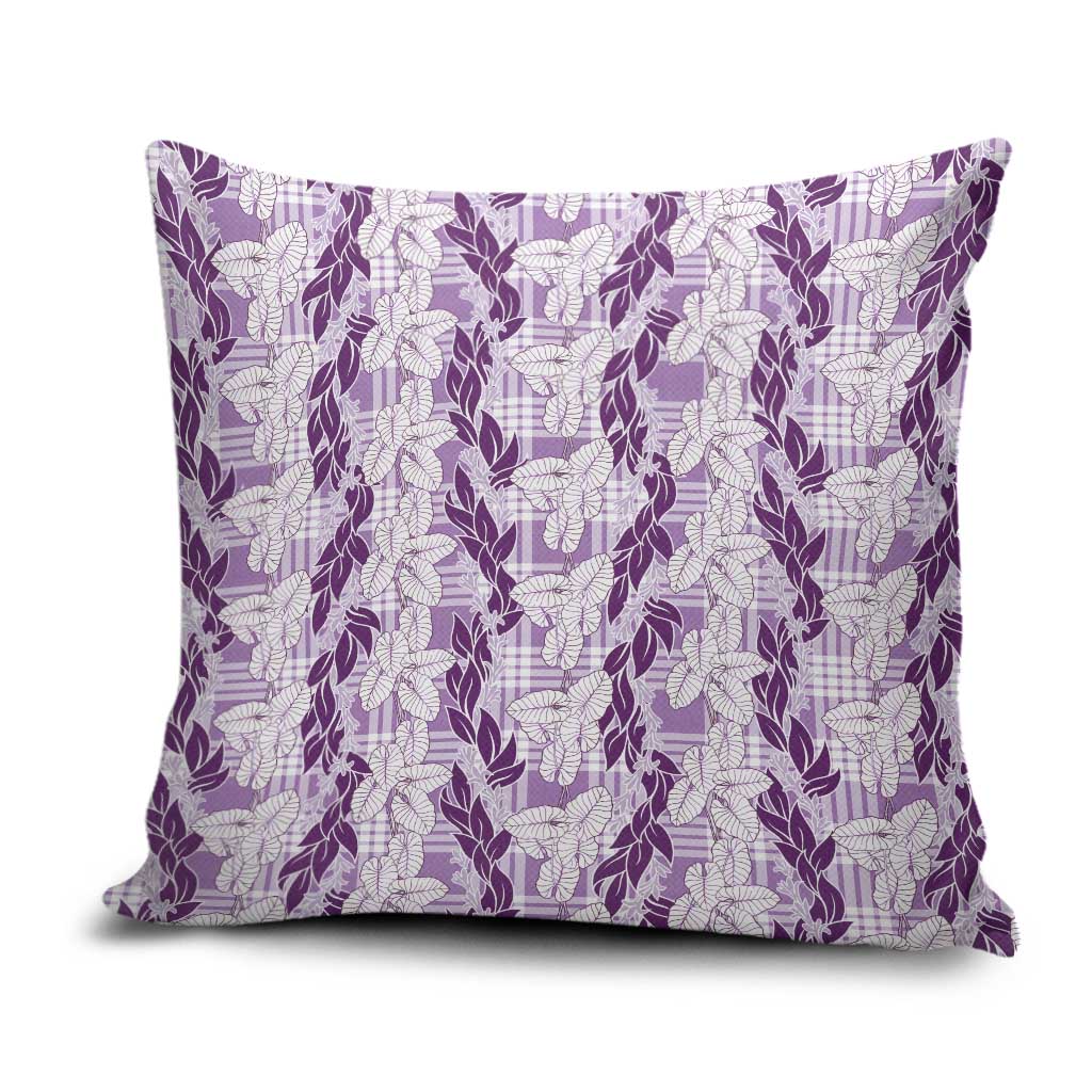 Hawaii Ti Leaf Maile Tuberose Lei Pillow Cover With Hanalei Leaf Purple