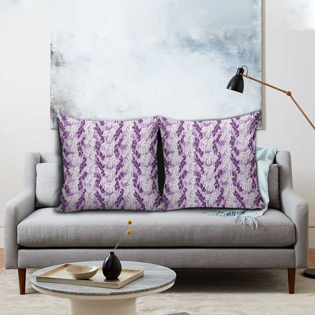 Hawaii Ti Leaf Maile Tuberose Lei Pillow Cover With Hanalei Leaf Purple