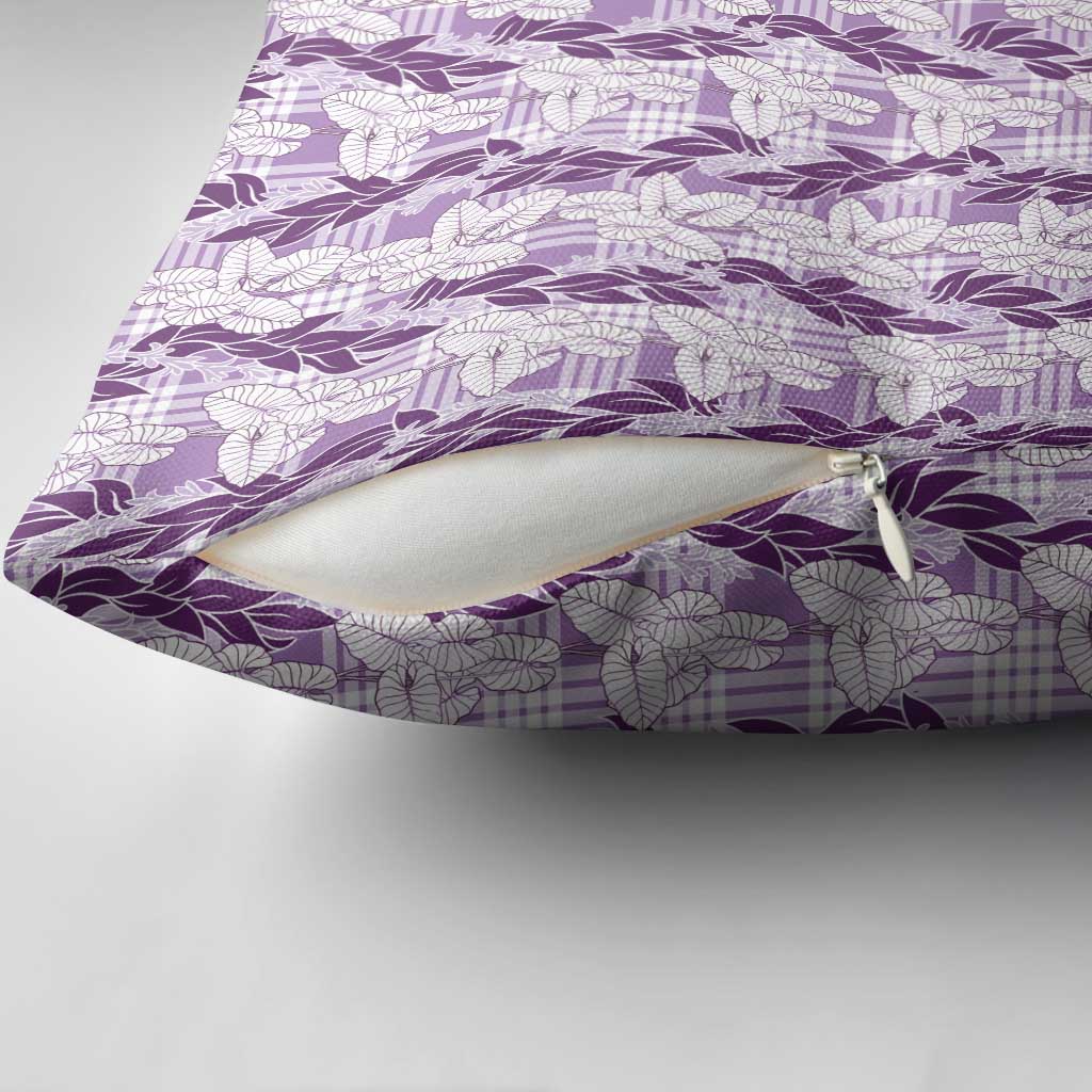 Hawaii Ti Leaf Maile Tuberose Lei Pillow Cover With Hanalei Leaf Purple