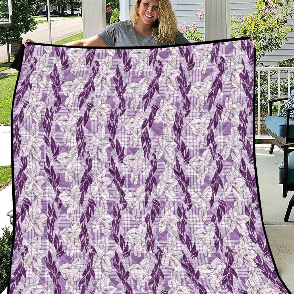 Hawaii Ti Leaf Maile Tuberose Lei Quilt With Hanalei Leaf Purple