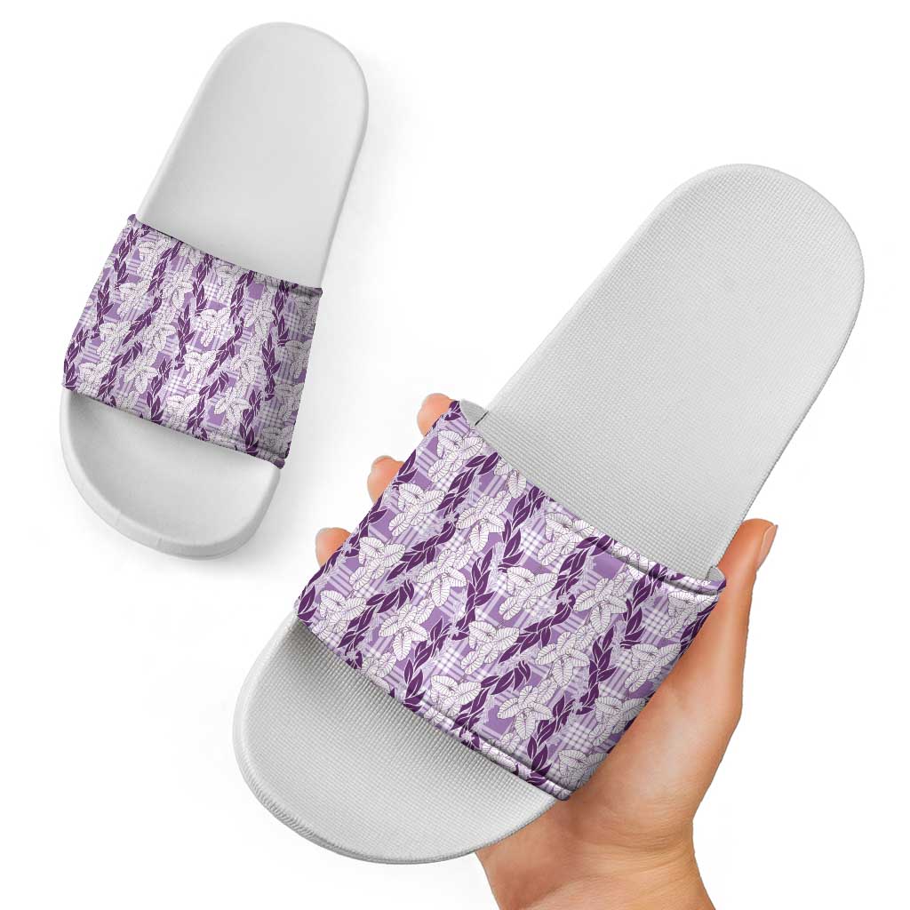 Hawaii Ti Leaf Maile Tuberose Lei Slide Sandals With Hanalei Leaf Purple