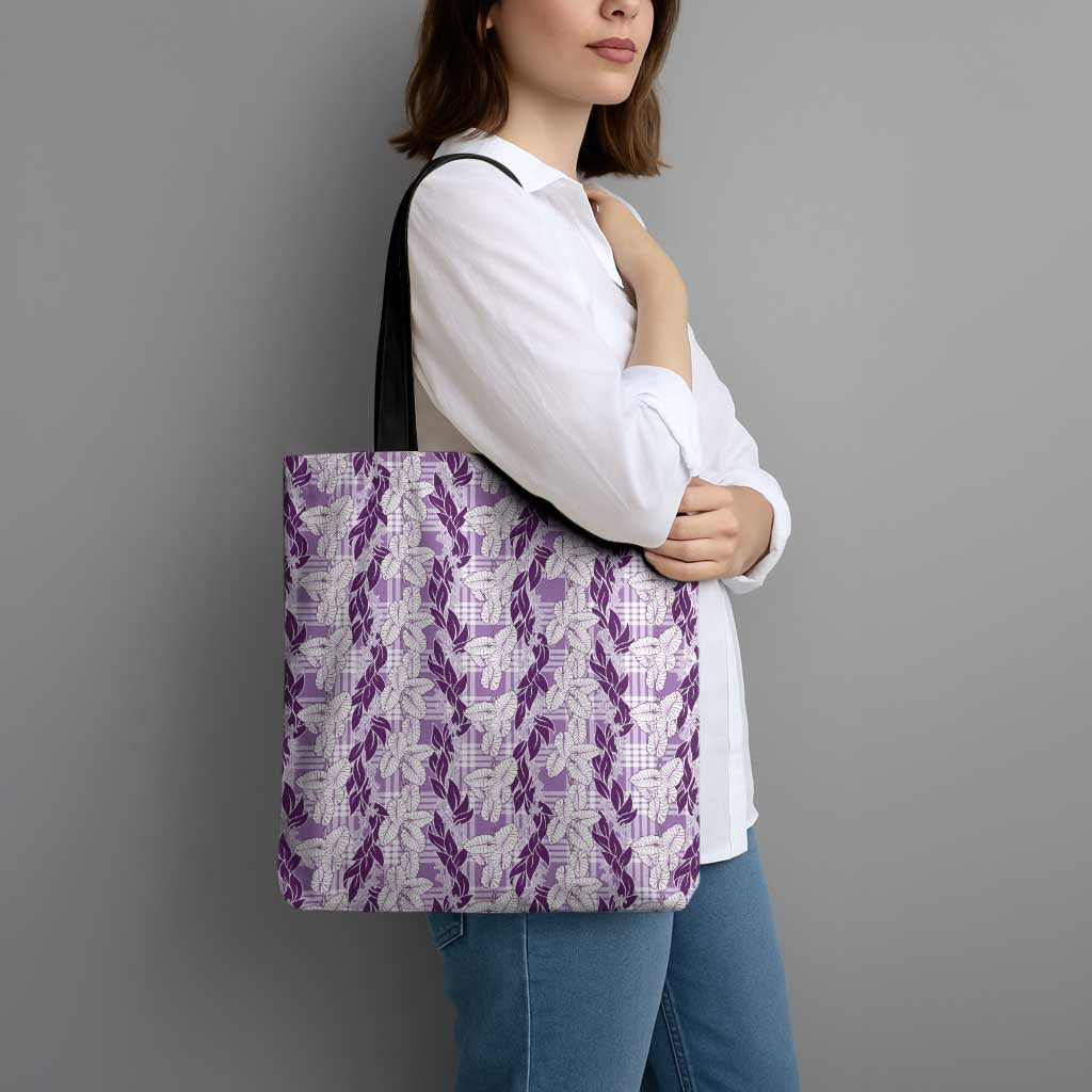 Hawaii Ti Leaf Maile Tuberose Lei Tote Bag With Hanalei Leaf Purple LT05 - Polynesian Pride