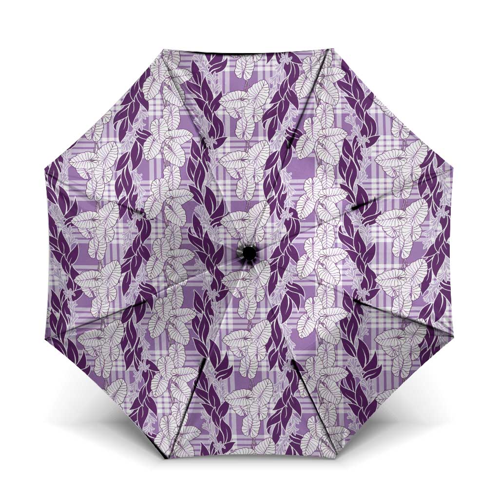Hawaii Ti Leaf Maile Tuberose Lei Umbrella With Hanalei Leaf Purple