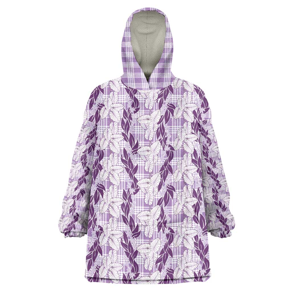 Hawaii Ti Leaf Maile Tuberose Lei Wearable Blanket Hoodie With Hanalei Leaf Purple