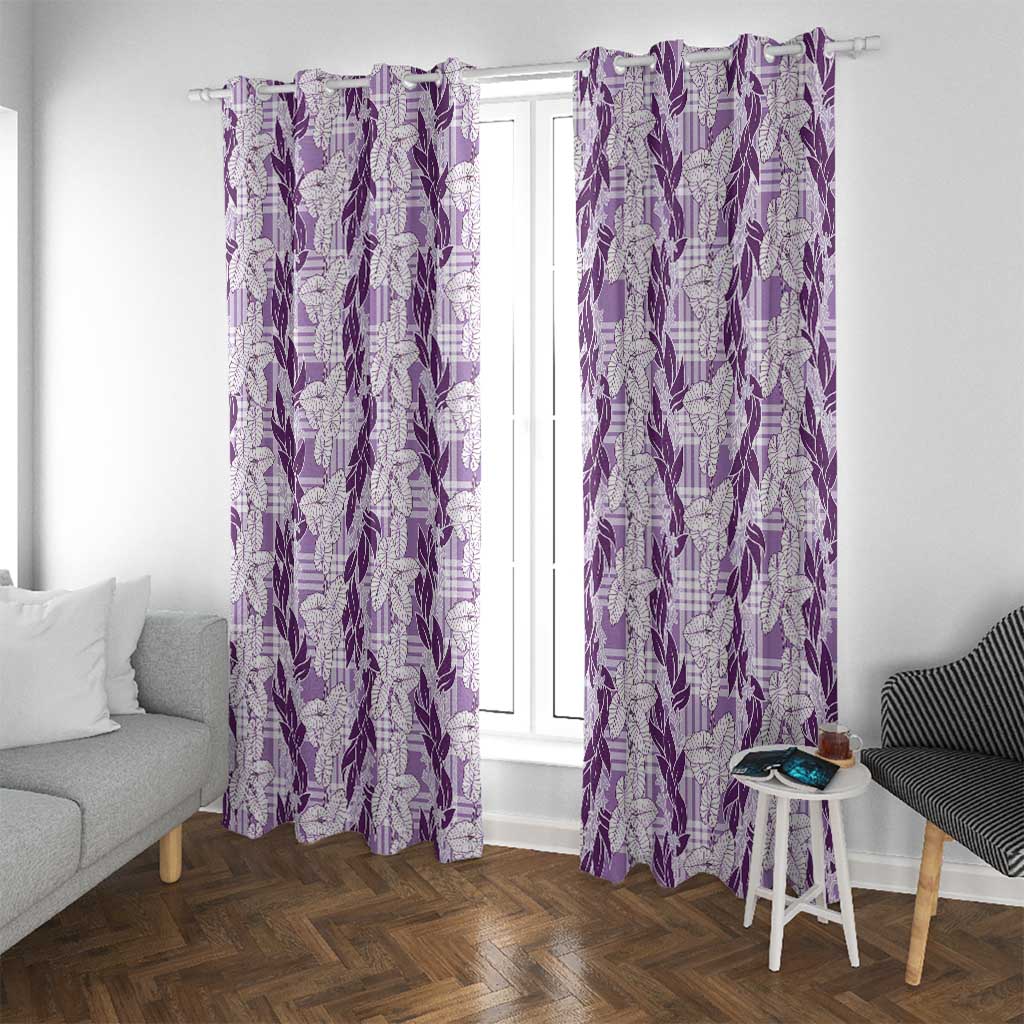 Hawaii Ti Leaf Maile Tuberose Lei Window Curtain With Hanalei Leaf Purple