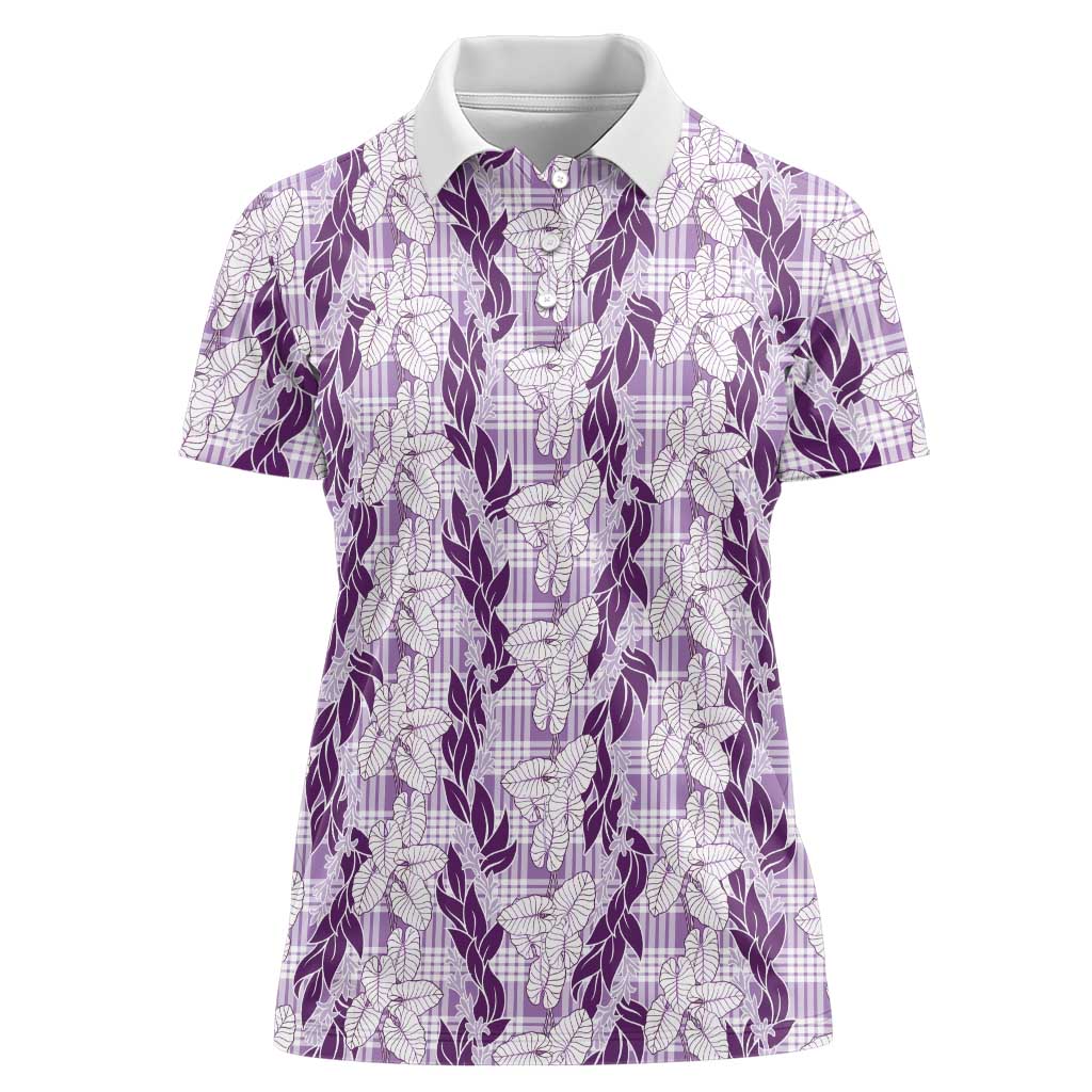 Hawaii Ti Leaf Maile Tuberose Lei Women Polo Shirt With Hanalei Leaf Purple