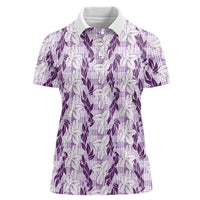 Hawaii Ti Leaf Maile Tuberose Lei Women Polo Shirt With Hanalei Leaf Purple
