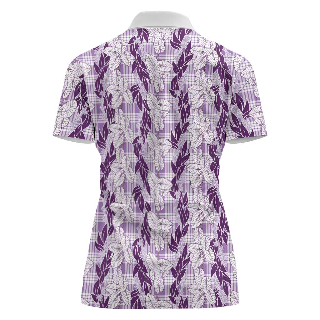 Hawaii Ti Leaf Maile Tuberose Lei Women Polo Shirt With Hanalei Leaf Purple