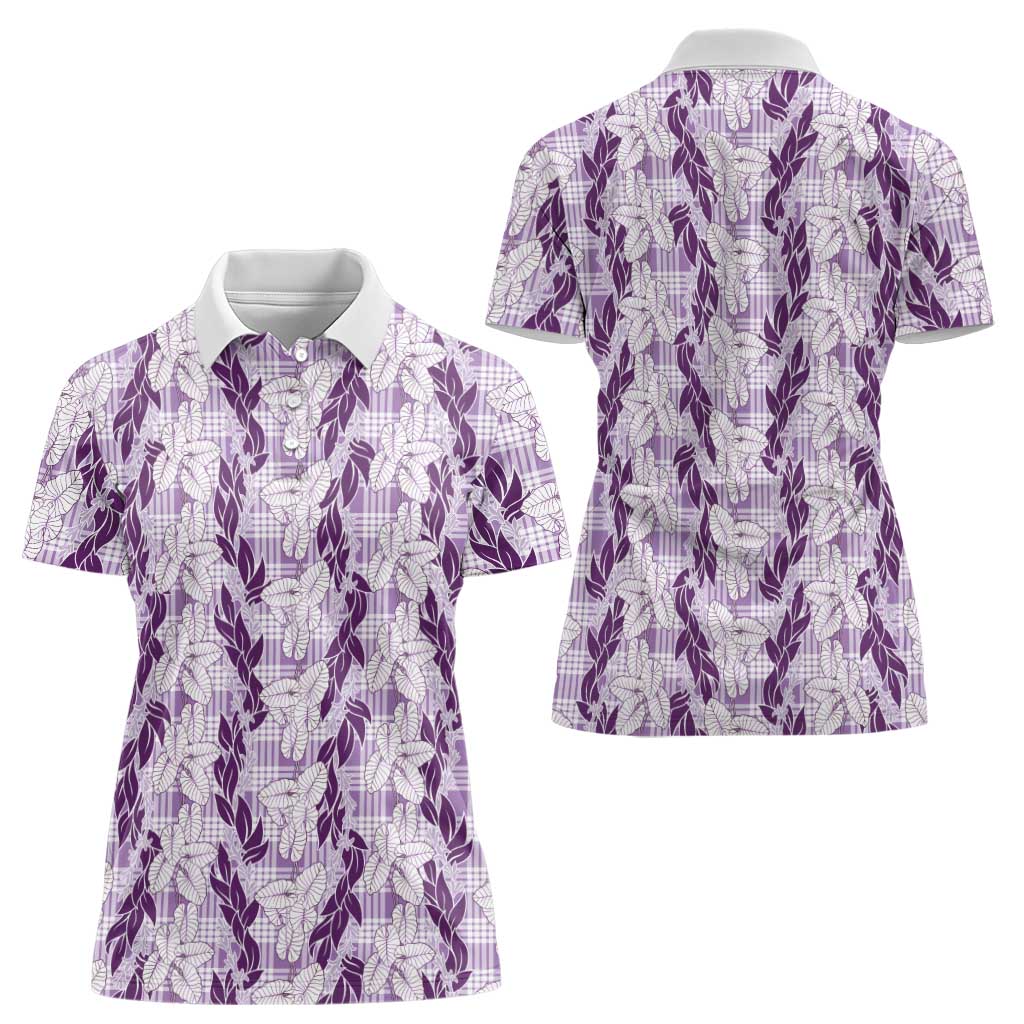 Hawaii Ti Leaf Maile Tuberose Lei Women Polo Shirt With Hanalei Leaf Purple