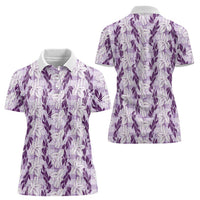 Hawaii Ti Leaf Maile Tuberose Lei Women Polo Shirt With Hanalei Leaf Purple
