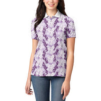 Hawaii Ti Leaf Maile Tuberose Lei Women Polo Shirt With Hanalei Leaf Purple
