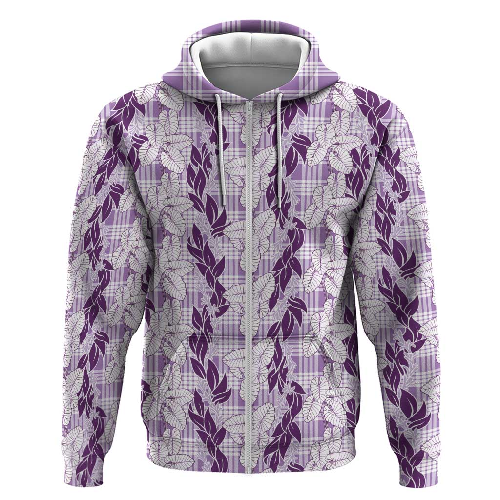 Hawaii Ti Leaf Maile Tuberose Lei Zip Hoodie With Hanalei Leaf Purple LT05 Zip Hoodie Purple - Polynesian Pride