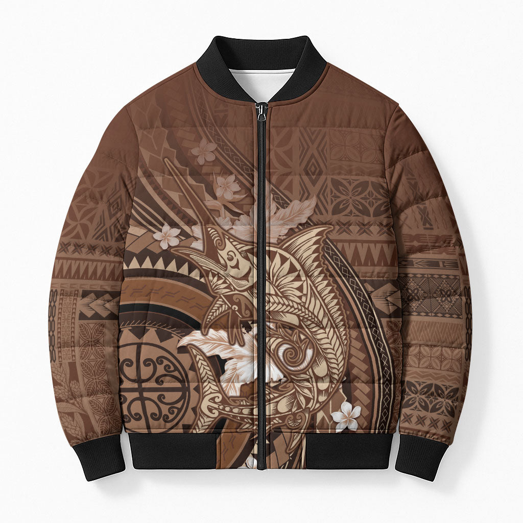 Samoa Tatau Marlin Bomber Puffer Jacket With Siapo Motifs Brown