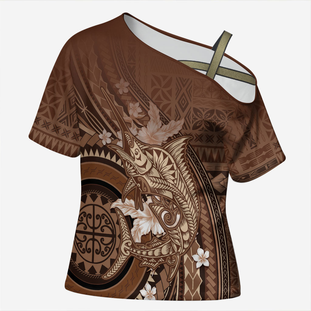 Samoa Tatau Marlin Cross Shoulder Shirt With Siapo Motifs Brown
