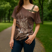 Samoa Tatau Marlin Cross Shoulder Shirt With Siapo Motifs Brown