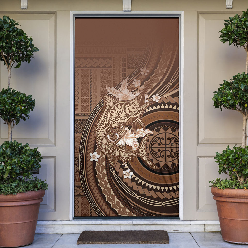 Samoa Tatau Marlin Door Cover With Siapo Motifs Brown