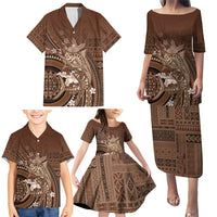 Samoa Tatau Marlin Family Matching Puletasi and Hawaiian Shirt With Siapo Motifs Brown LT05 - Polynesian Pride
