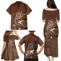 Samoa Tatau Marlin Family Matching Puletasi and Hawaiian Shirt With Siapo Motifs Brown LT05 - Polynesian Pride