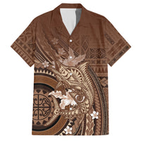Samoa Tatau Marlin Family Matching Puletasi and Hawaiian Shirt With Siapo Motifs Brown LT05 Dad's Shirt - Short Sleeve Brown - Polynesian Pride