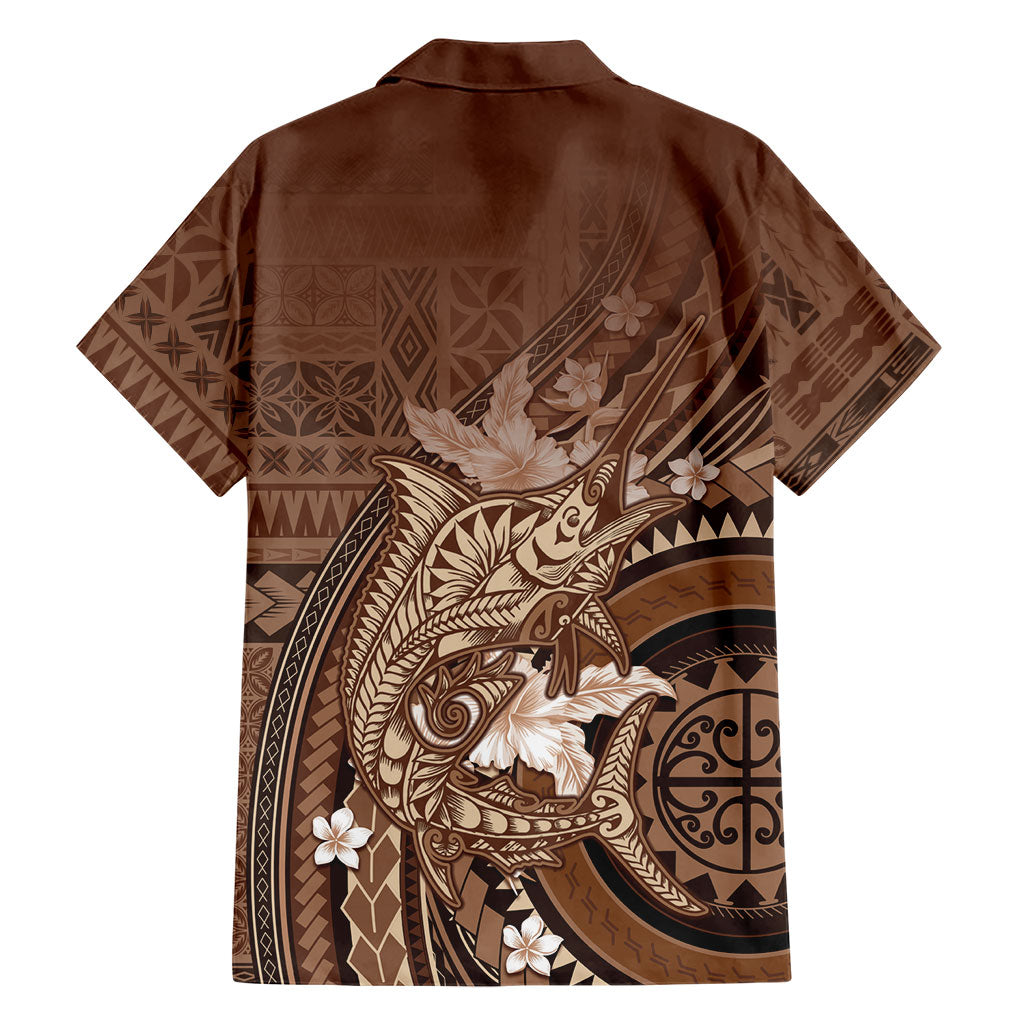 Samoa Tatau Marlin Family Matching Puletasi and Hawaiian Shirt With Siapo Motifs Brown LT05 - Polynesian Pride