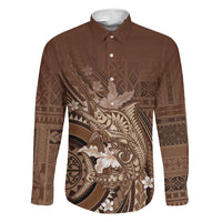 Samoa Tatau Marlin Family Matching Puletasi and Hawaiian Shirt With Siapo Motifs Brown LT05 Dad's Shirt - Long Sleeve Brown - Polynesian Pride