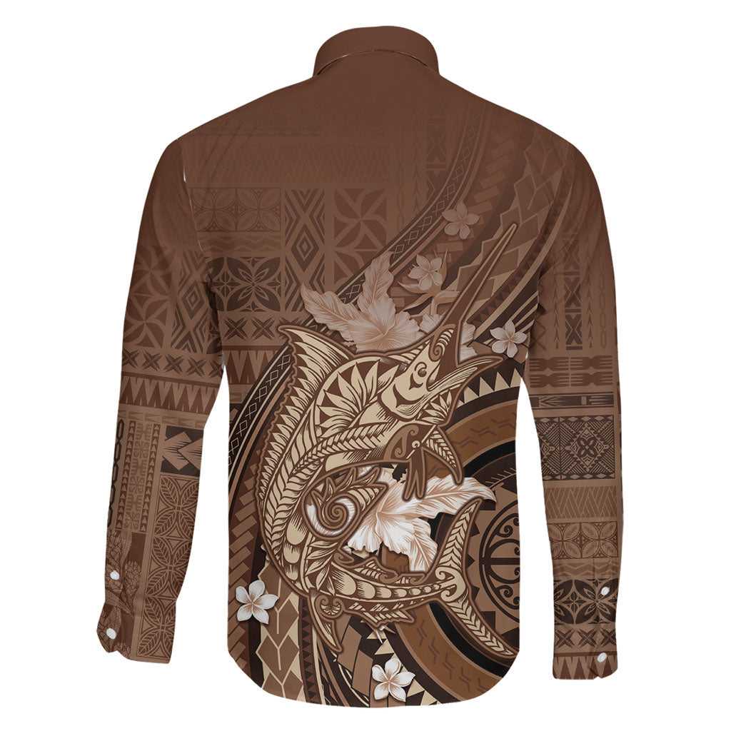 Samoa Tatau Marlin Family Matching Puletasi and Hawaiian Shirt With Siapo Motifs Brown LT05 - Polynesian Pride