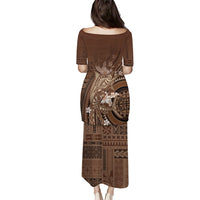 Samoa Tatau Marlin Family Matching Puletasi and Hawaiian Shirt With Siapo Motifs Brown LT05 - Polynesian Pride